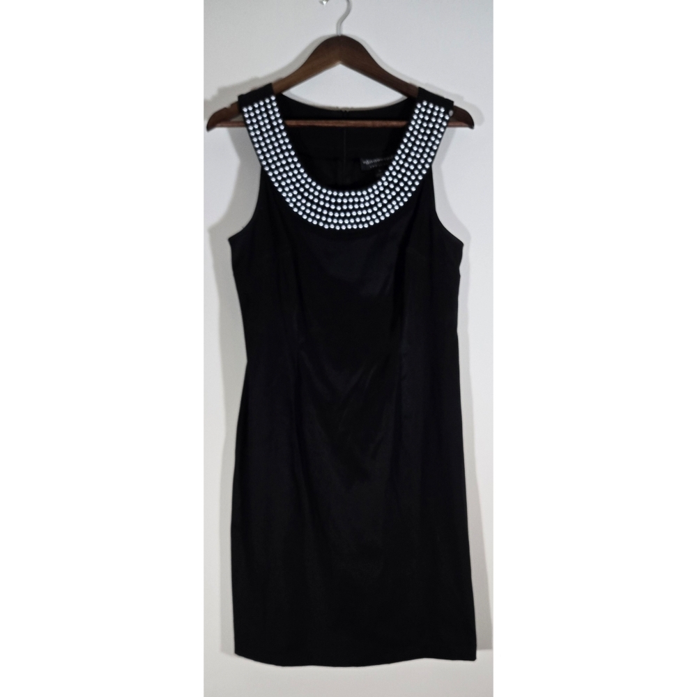 Connected Apparel Black Dress Sz 10 Med Silver Stud Collar Detail Sexy Classic